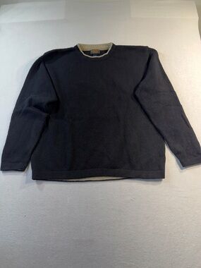 Y2K Woolrich Men's Wool Blend Contrast Trim Crewneck Sweater, Black, Size XL